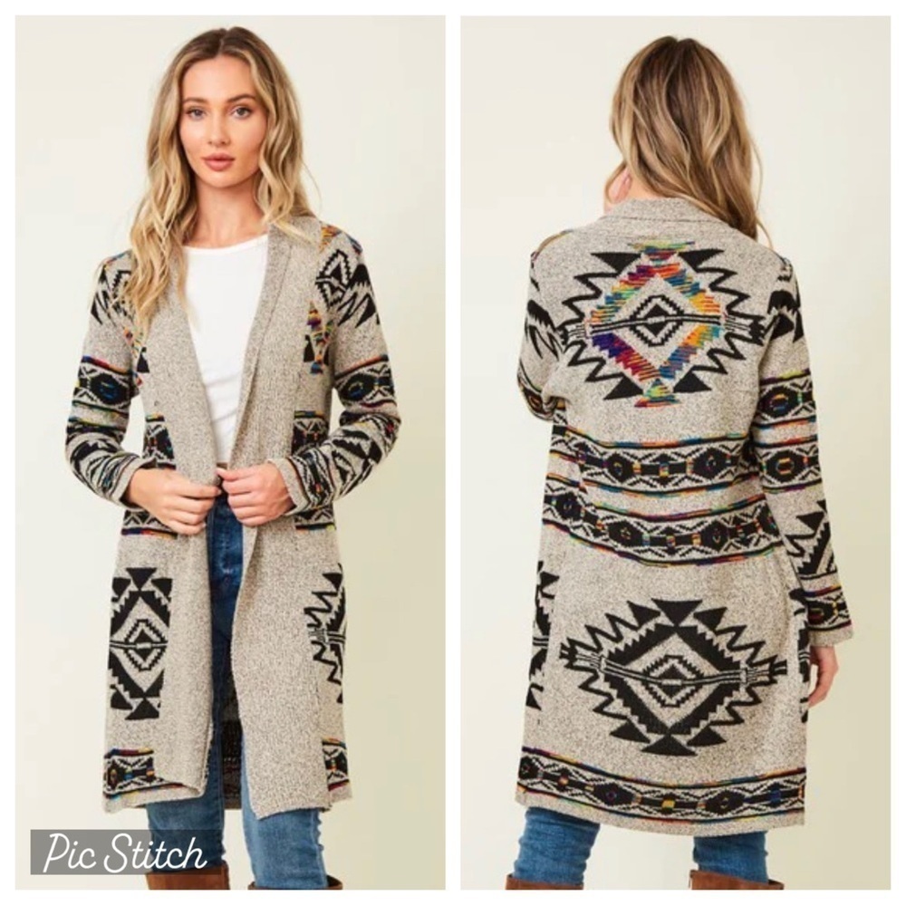 Northern Angel Rainbow Aztec Western Duster Cardigan